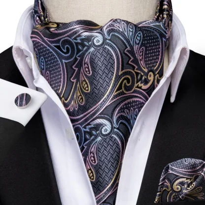 Printed Elegant Ascot Tie with Cufflinks - Image 8