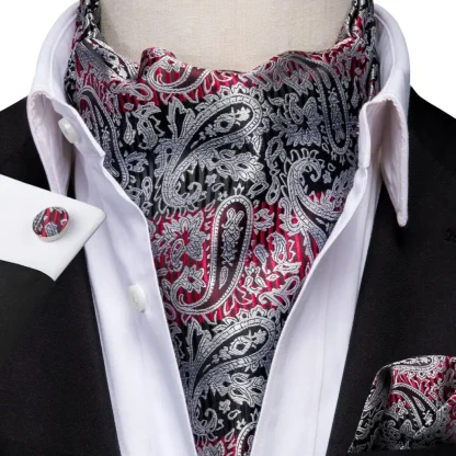 Printed Elegant Ascot Tie with Cufflinks - Image 7