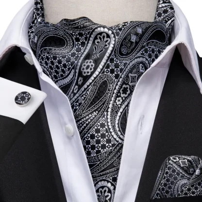 Printed Elegant Ascot Tie with Cufflinks - Image 11