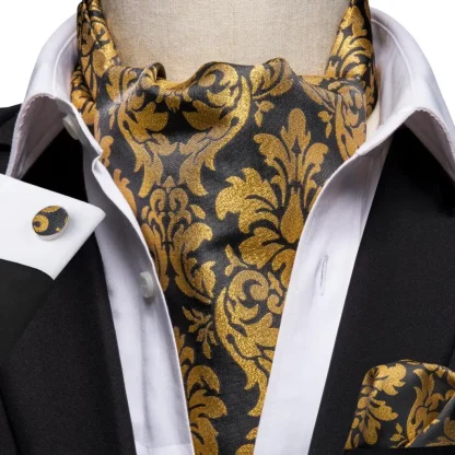 Printed Elegant Ascot Tie with Cufflinks - Image 10