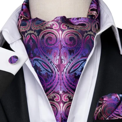 Printed Elegant Ascot Tie with Cufflinks - Image 9