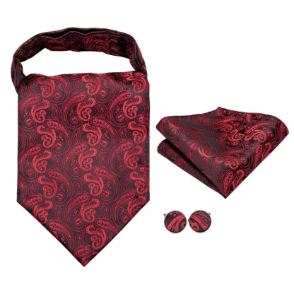 Printed Elegant Ascot Tie with Cufflinks - Image 4