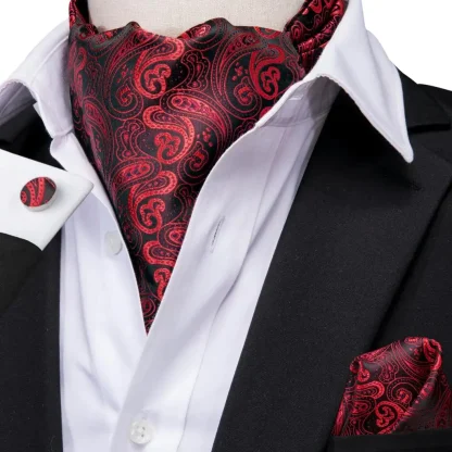 Printed Elegant Ascot Tie with Cufflinks - Image 2