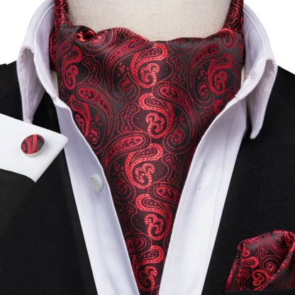 Printed Elegant Ascot Tie with Cufflinks