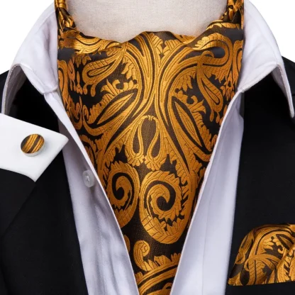 Printed Elegant Ascot Tie with Cufflinks - Image 15