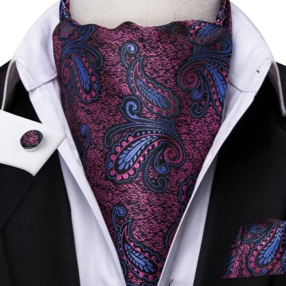 Printed Elegant Ascot Tie with Cufflinks - Image 13