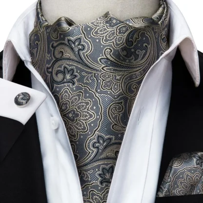 Printed Elegant Ascot Tie with Cufflinks - Image 14