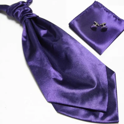 Plain Ascot Tie with Pocket Square and Cufflinks - Image 4