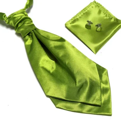 Plain Ascot Tie with Pocket Square and Cufflinks - Image 9