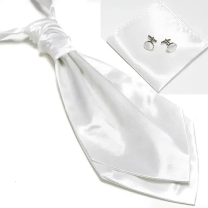 Plain Ascot Tie with Pocket Square and Cufflinks - Image 7