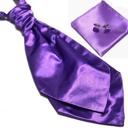 Plain Ascot Tie with Pocket Square and Cufflinks - Image 5