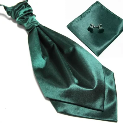 Plain Ascot Tie with Pocket Square and Cufflinks - Image 10