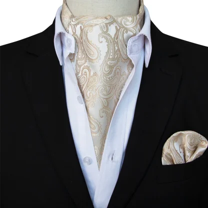 Luxury Elegant Ascot Tie with Pocket Square - Image 4