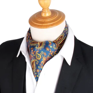 Retro Paisley Ascot Tie with Floral Print