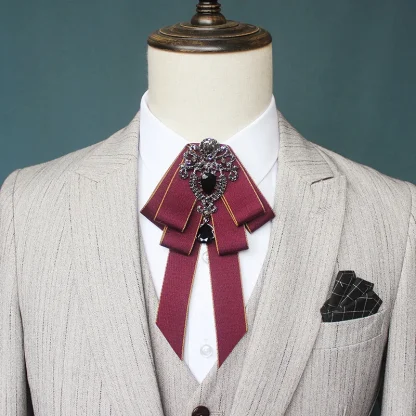 Retro Elegant Ascot Tie with Gemstone-like Decor - Image 8