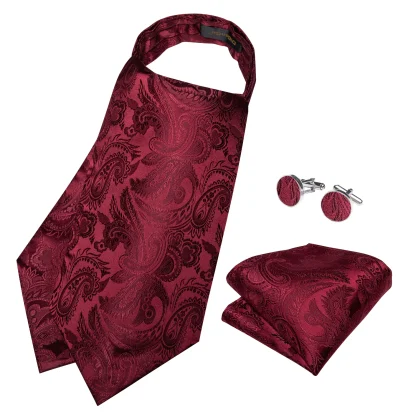 Shiny Ascot Tie with Handkerchief and Cufflinks - Image 8