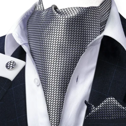 Shiny Ascot Tie with Handkerchief and Cufflinks - Image 3