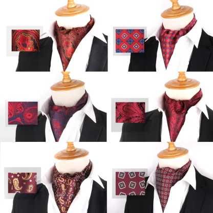 Red Paisley Pattern Formal Ascot Tie - Image 2