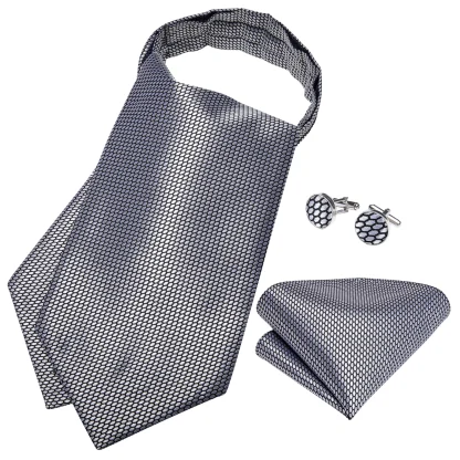 Shiny Ascot Tie with Handkerchief and Cufflinks - Image 4