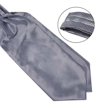 Shiny Ascot Tie with Handkerchief and Cufflinks - Image 5