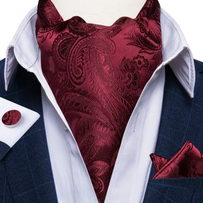 Shiny Ascot Tie with Handkerchief and Cufflinks